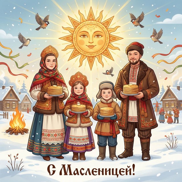 Семейная открытка к масленице