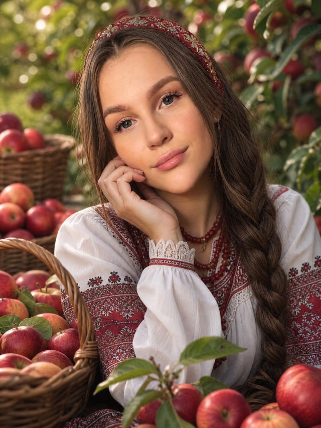 Русская красавица в яблоневом саду